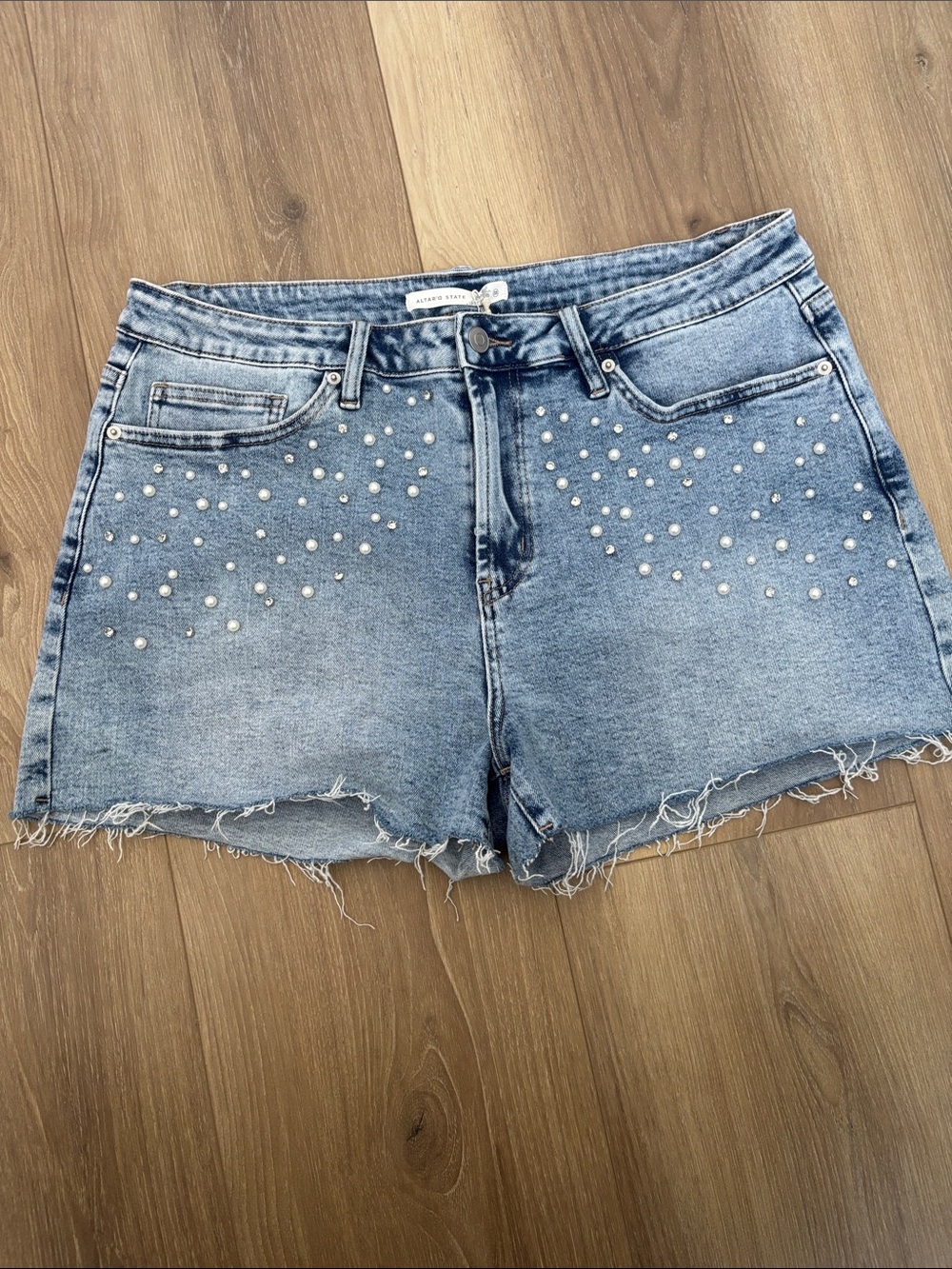 Altar’d State rhinestone and pearl denim shorts - Size 33